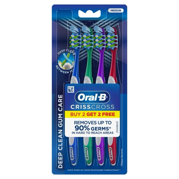 مسواک اورال-بی مدل CRISSCROSS GUM CARE INDICATOR با برس متوسط بسته 4 عددی